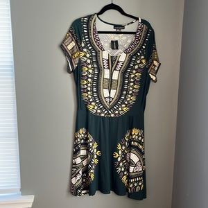 Green printed dress with zipper detail